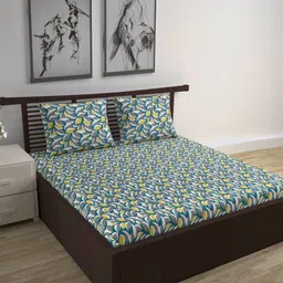 Divine Casa Florate Teal Floral Printed Cotton 144 TC Queen Bedsheet Set-1.5 m x 2.25 m-image-74