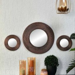 @home Brown Glass Cirque Round Decorative Wall Mirrors - Set of 3-image-2
