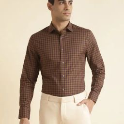 ANDAMEN Brown Slim Fit Check Shirt-image-97