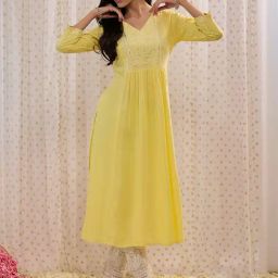Indo Era Yellow Embroidered Straight Kurta-17