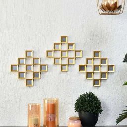 @home Gold Glass Square Shaped Decorative Mirrors - Set of 3-image-58