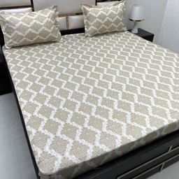 Pure Decor Brown & White Geometric Queen Bedsheet with 2 Pillow Covers-picture-22
