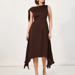 Styli Brown Solid A-Line Dress-image-75