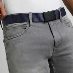 Simon Carter Navy Leather Textured Casual Belt for Men-image-56