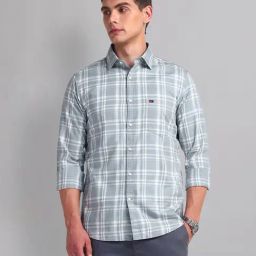 AD by Arvind Grey Slim Fit Check Shirt-picture-26