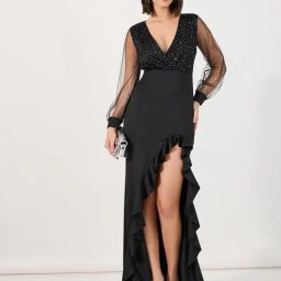 Styli Black Embellished Bodycon Dress-image-43
