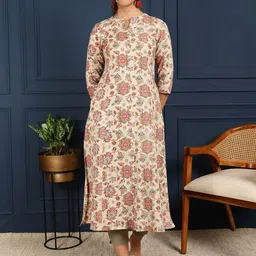 GULMOHAR JAIPUR Floral Printed Thread Work Mandarin Collar Straight Kurta-image-70