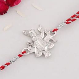 925 Silver American Diamond Shreenathji Thread Rakhi for Brother with Roli Chawal-image-9