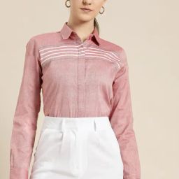 Hancock Coral Cotton Striped Shirt-image-64
