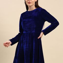 DODO & MOA Navy Blue Solid Velvet Finish Mini Dress-image-54
