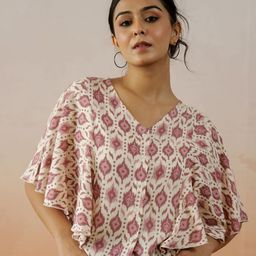 SANSKRUTIHOMES Women Abstract Prined Kimono Sleeve Pure cotton Top-image-86