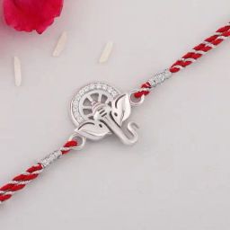 925 Silver American Diamond Ganesha Rakhi Bracelet for Brother with Roli Chawal-image-1