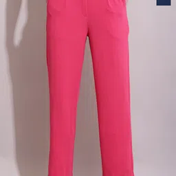 SQew Women Relaxed Straight Leg Loose Fit High-Rise Easy Wash Trousers-image-15