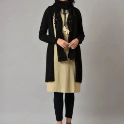 W Black Plain Long Cardigan-40