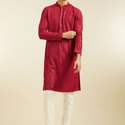 Diwas by Manyavar Floral Embroidered Sequinned Mandarin Collar Straight Kurta With Pyjamas-image-17