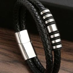 Thrillz Men Leather Silver-Plated Wraparound Bracelet-image-68