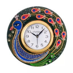 eCraftIndia KWC596 Peacock Design Decorative Papier-Mache Wooden Handcrafted Wall Clock-image-56