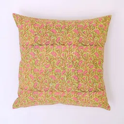 Block N Style Yellow & Pink Floral Printed Square Cotton Cushion Cover-image-65
