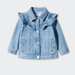 Mango Kids Girls Washed Effect Pure Cotton Denim Jacket with Ruffled Detail-image-87