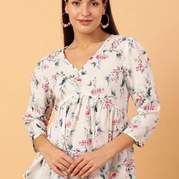 NEESH Women Floral Printed Gathered or Pleated V-Neck Empire Top-image-13