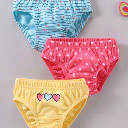 Babyhug Cotton Knit Antibacterial Panties Heart Print Pack of 3 - Multicolour-image-88