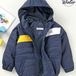 Babyoye Cotton Full Sleeves Hooded Quilted Jacket Solid Colour - Blue-image-26