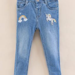 ToffyHouse Full Length Unicorn Embroidery Ice Wash Denim Jeans - Blue-image-27