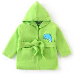 Babyhug Terry Full Sleeves Hooded Bath Robe Dolphin Print- Green-image-78