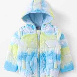 Babyhug Woven Full Sleeves Jacket With Hood & Tie  Die Print - Blue White & Green-image-99