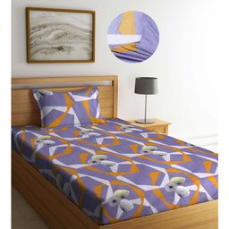 Arrabi Grey Floral TC Cotton Blend Single Size Fitted Bedsheet with 1 Pillow Cover - Multicolour-image-65