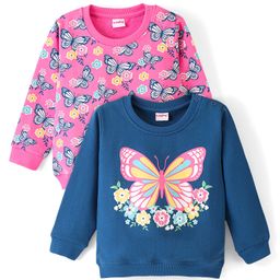 Babyhug 100% Cotton Knit Full Sleeves Sweatshirt With Butterfly Graphics Pack Of 2 - Navy Blue-image-64