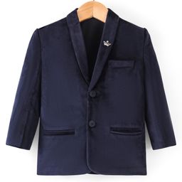 Babyhug Full Sleeves Velvet Party Wear Blazer Solid Colour - Navy Blue-image-62