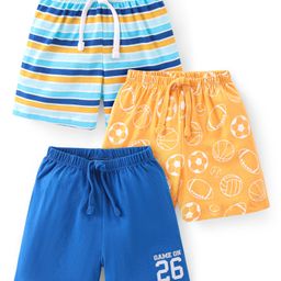 Babyhug Cotton Knit Shorts With Football Print Pack of 3 - Multicolour-picture-46
