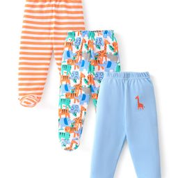 Babyhug Interlock Cotton Knit Footed Bootie Leggings Stripes & Giraffe Print Pack of 3 - Multicolour-image-62