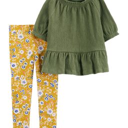 Carter's Half Sleeves 2-Piece Peplum Top & Floral Legging Set - Olive & Mustard-image-64