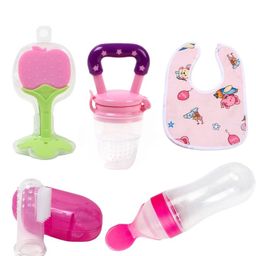 Sparkle Joy Baby Fruit Feeder Pacifier Silicone Baby Food Dispensing Spoon 90 ml Fruit Teether Finger Brush & Baby Bib Combo - Multicolor-9