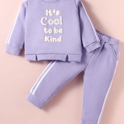 ToffyHouse Fleece Knit Full Sleeves Winter Wear Top & Lounge Pant Set With Text Print - Mauve-image-17