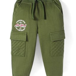Babyhug Terry Knit Full Length Text Printed Lounge Pant - Olive Green-image-67
