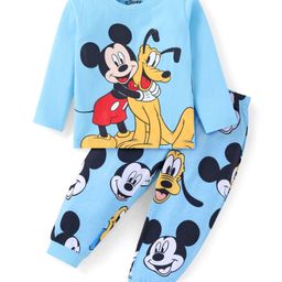 Babyhug Disney Single Jersey Knit Full Sleeves Night Suit With Mickey Mouse Graphics - Light Blue-image-105