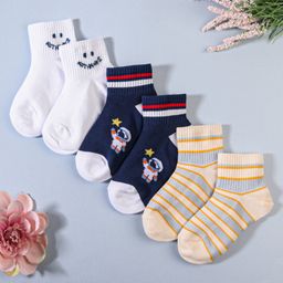 KIDLINGSS Pack Of 3 Smile & Astronaut Printed Anti Bacterial Cotton Socks - Multi Colour-image-16