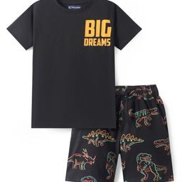 Pine Kids Single Jersey Knit Half Sleeves Night Suit With Dino Print - Black-image-12
