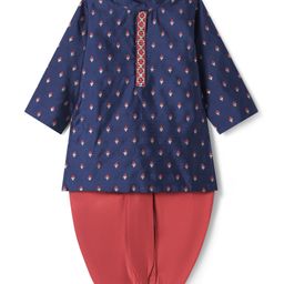 Babyhug Woven Full Sleeves Foil Printed Embroidered Kurta Dhoti Set - Blue & Red-image-71
