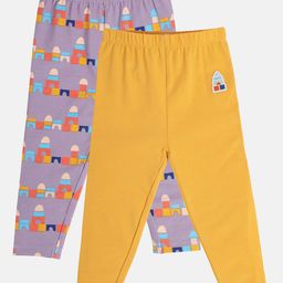 MINI KLUB Cotton Pack OF 2 House Printed Leggings - Lavender & Yellow-image-17