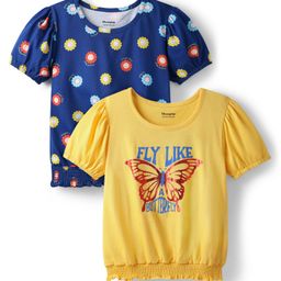 Honeyhap 100% Premium Cotton Bio Finish Half Sleeves Tops with Floral & Butterfly Print Pack Of 2- Limoges & Snapdragon-picture-7