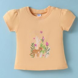 Tango Single Jersey Knit Half Sleeves Top with Animal Birds & Butterfly Print - Yellow-image-32
