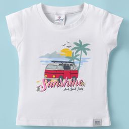 Ollypop Sinker Knit Half Sleeves T-Shirt With Sunshine Text Print - White-image-9