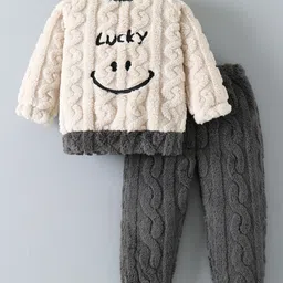 Mark & Mia Full Sleeves Fur Winter Night Suit with Cable Knit Design - Grey-picture-17