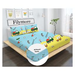 Filymore Kids Elastic fitted Cute Car Theam Double bedsheet with two pillow cover made with pure microfiber(colour-Leamon and skyblue)-14