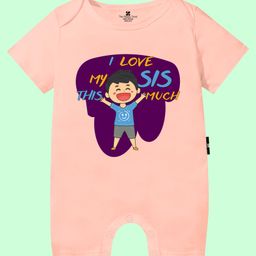 The Peppy Tend 100% Cotton Knit Raksha Bandhan Theme Half Sleeves I Love My Sis This Much Text Printed Romper - Peach-image-93