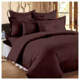 BhaiJi Bedsheet 180 TC Elastic Fitted Double Bed Sheet 72x78x6 inch Microfiber With 2 Pillow covers - Coffee Stripe Elastic Fitted-image-115